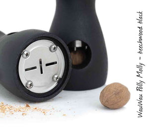 Nutmeg Grinder: Polly Molly - beechwood stained black - wauwaustore